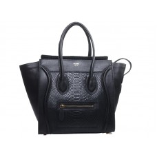 Sac cabas moyen Celine Luggage en cuir de veau noir et cuir de serpent noir