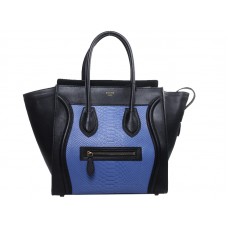 Sac cabas moyen Celine Luggage en cuir de veau noir et cuir de serpent bleu