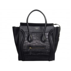 Sac cabas moyen Celine Luggage en cuir de veau noir et cuir façon croco