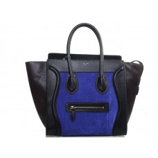 Sac cabas moyen Celine Luggage en cuir de veau noir/daim bleu
