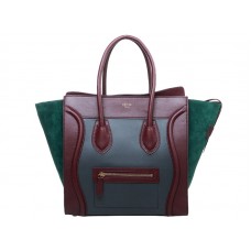 Sac cabas moyen Celine Luggage en cuir de veau gris/bordeaux/vert daim