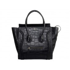 Sac cabas moyen Celine Luggage en cuir croco noir
