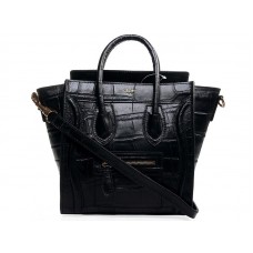 Sac cabas Celine Luggage Mini en cuir noir façon croco