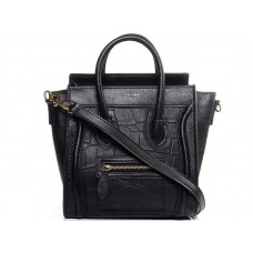 Sac cabas Celine Luggage Mini en cuir de veau noir et cuir façon croco noir