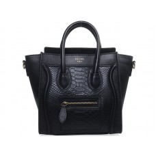 Sac cabas Celine Luggage Mini en veau noir et cuir de serpent noir
