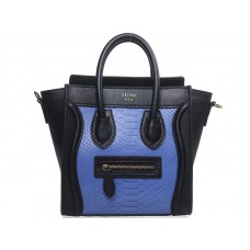 Sac cabas Celine Luggage Mini en veau noir et cuir serpent bleu