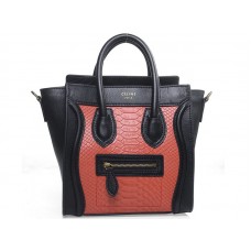 Sac cabas Celine Luggage Mini en veau noir et cuir de serpent rouge