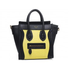Sac cabas Celine Luggage Mini en veau noir et cuir de serpent jaune