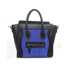 Sac cabas Celine Luggage Mini en cuir de veau noir/daim bleu