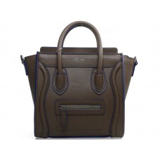 Sac cabas Celine Luggage Mini en cuir de veau kaki avec finitions bleues