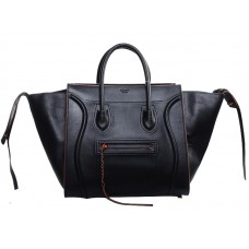 Sac cabas carré Celine Luggage Phantom noir avec finitions orange