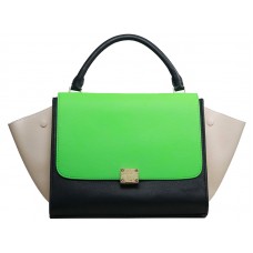 Sac bandoulière trapèze Céline en cuir de veau multicolore vert/noir/crème