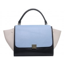 Sac bandoulière trapèze Céline en cuir de veau multicolore bleu clair/noir/crème