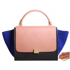 Sac bandoulière Céline Trapeze en cuir de veau multicolore rose/noir/bleu daim