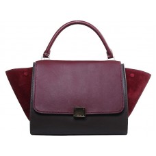 Sac bandoulière Céline Trapeze en cuir de veau multicolore bordeaux/marron