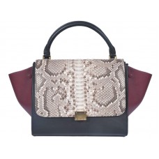 Sac bandoulière Céline Trapeze en cuir python crème/noir/bordeaux