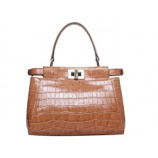 Sac Fendi Iconic Mini Peekaboo en cuir croco beige