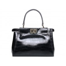 Sac Fendi Iconic Mini Peekaboo en cuir croco noir