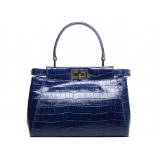 Sac Fendi Iconic Mini Peekaboo en cuir croco bleu