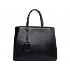 Sac cabas Fendi 2jours en cuir de veau noir avec fourrure