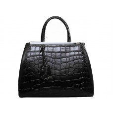 Sac cabas Fendi 2jours en cuir de veau noir effet croco
