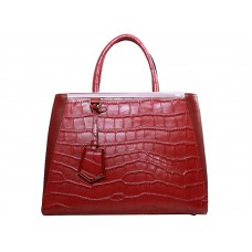Sac cabas Fendi 2jours en cuir de veau rouge croco