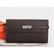 Portefeuille Kelly Long Hermes Dogon Togo en cuir Togo original, couleur chocolat