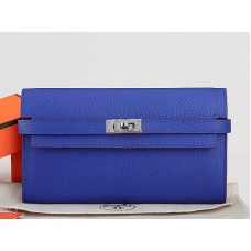 Portefeuille Kelly Long Hermes Dogon Togo en cuir Togo original bleu électrique