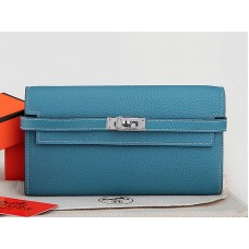 Portefeuille Kelly Long Hermes Dogon Togo en cuir Togo original, bleu moyen