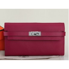 Portefeuille long Kelly Hermès en cuir de veau Epsom bordeaux