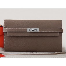 Portefeuille long Kelly Hermès en cuir de veau Epsom kaki