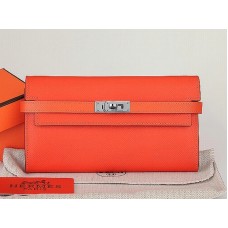 Portefeuille long Kelly Hermès en cuir de veau Epsom orange