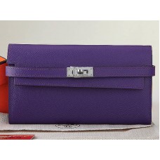 Portefeuille long Kelly Hermès en cuir de veau Epsom violet
