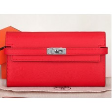 Portefeuille long Kelly Hermès en cuir de veau Epsom rouge