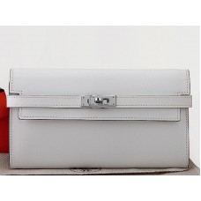 Portefeuille long Kelly Hermès en cuir de veau Epsom blanc