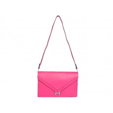 Pochette Hermès Pilot rose fuchsia avec finitions argentées
