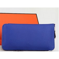 Portefeuille zippé Hermès en cuir original bleu électrique