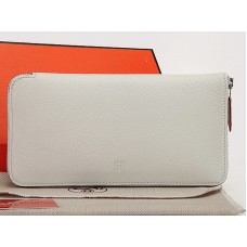 Portefeuille zippé Hermès en cuir original blanc pastèque