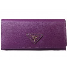 Portefeuille Prada en cuir Saffiano, logo triangle violet