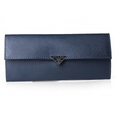 Portefeuille Prada en cuir de veau Saffiano bleu