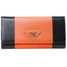 Portefeuille Prada en cuir Saffiano noir et orange