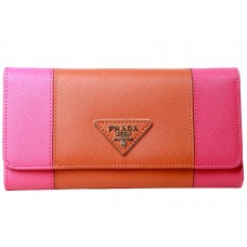 Portefeuille Prada en cuir Saffiano rose fuchsia et orange