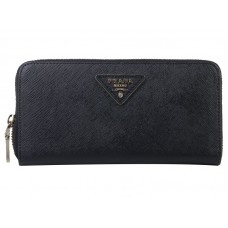 Portefeuille Zippy Prada Saffiano Noir, logo triangle