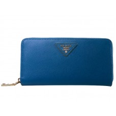 Portefeuille Zippy Prada Saffiano, logo triangle, bleu foncé