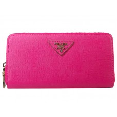 Portefeuille Zippy Prada Saffiano, logo triangle, rose fuchsia
