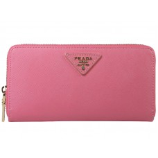 Portefeuille Zippy Prada Saffiano rose à logo triangulaire