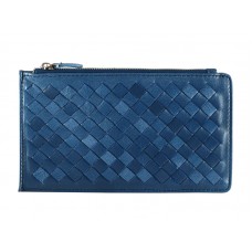 Bottega Veneta Portefeuille zippé en cuir nappa Intrecciato Bleu foncé