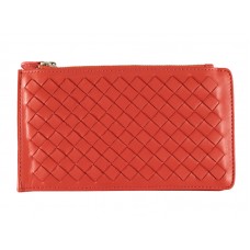 Bottega Veneta Portefeuille zippé en cuir nappa Intrecciato Rouge