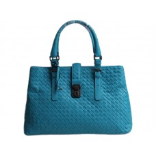 Bottega Veneta Cabas Roma Intrecciato En Cuir Bleu