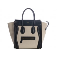 Sac cabas moyen Celine Luggage en cuir de veau noir et toile blanche